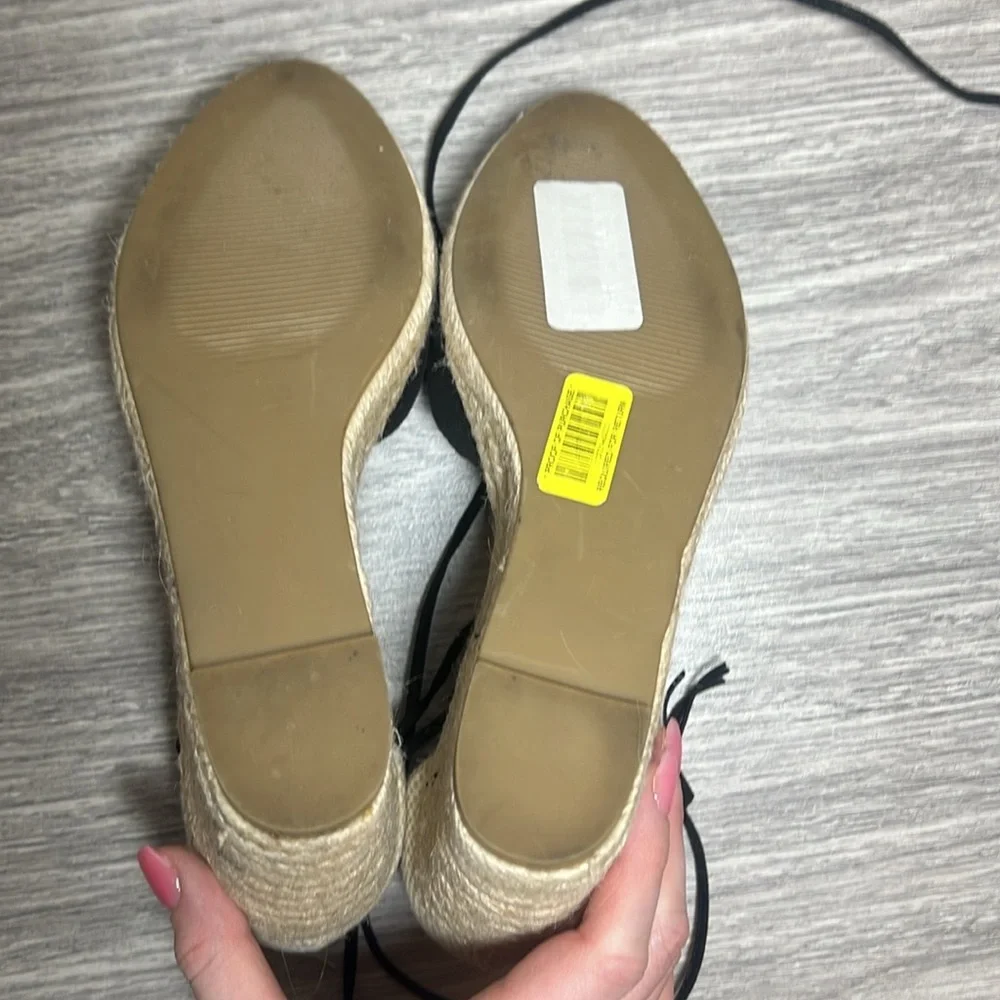 Steve Madden Black and Natural Espadrille Wedge Sandals
